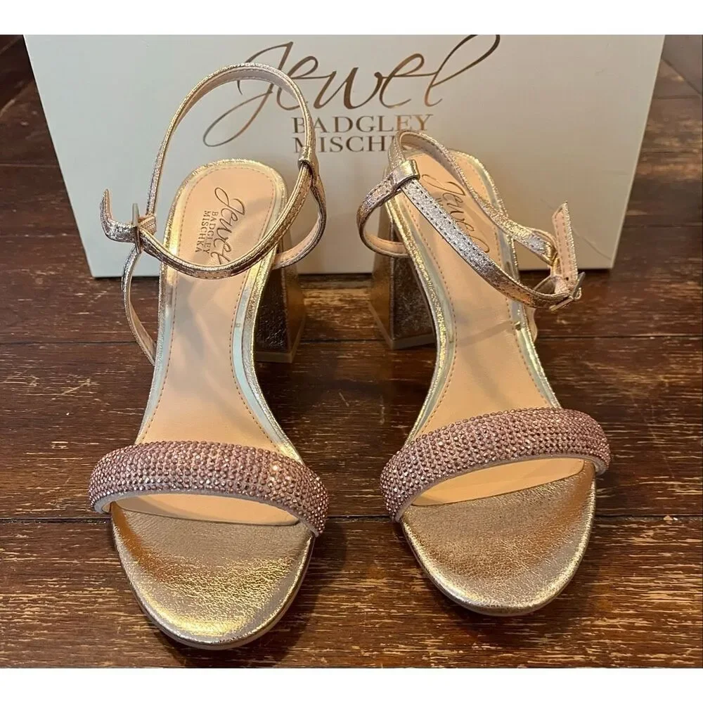 Jewel Badgley Mischka Earlene Strappy Block Heel - Size 5.5